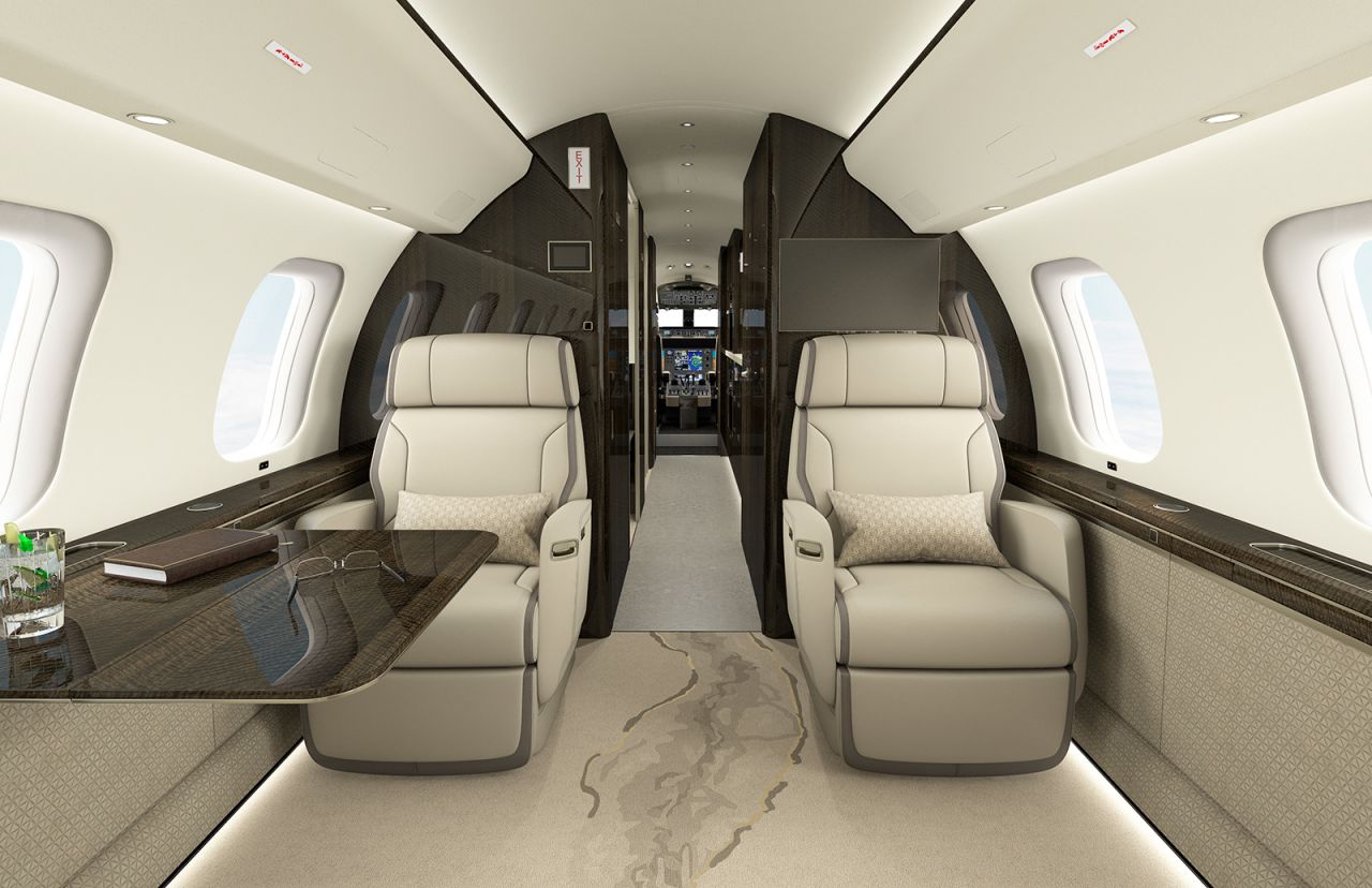 A rendering of the interior of  Global 8000 aircraft, which is currently being developed by business jet manufacturer Bombardier.
