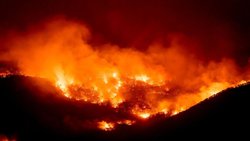 CANBERRA, AUSTRALIA - JANUARY 31: Fire burns within sight of the suburban fringe of the city of Canberra on January 31, 2020 in Canberra, Australia. ACT Chief Minister Andrew Barr declared a State of Emergency on Friday, as the Orroral Valley bushfire continues to burn out of control. Hot and windy weather conditions forecast for the weekend are expected to increase the bushfire threat to homes in the Canberra region. It is the worst bushfire threat for the area since 2003, when four people died and 470 homes were destroyed or damaged. (Photo by Brook Mitchell/Getty Images)