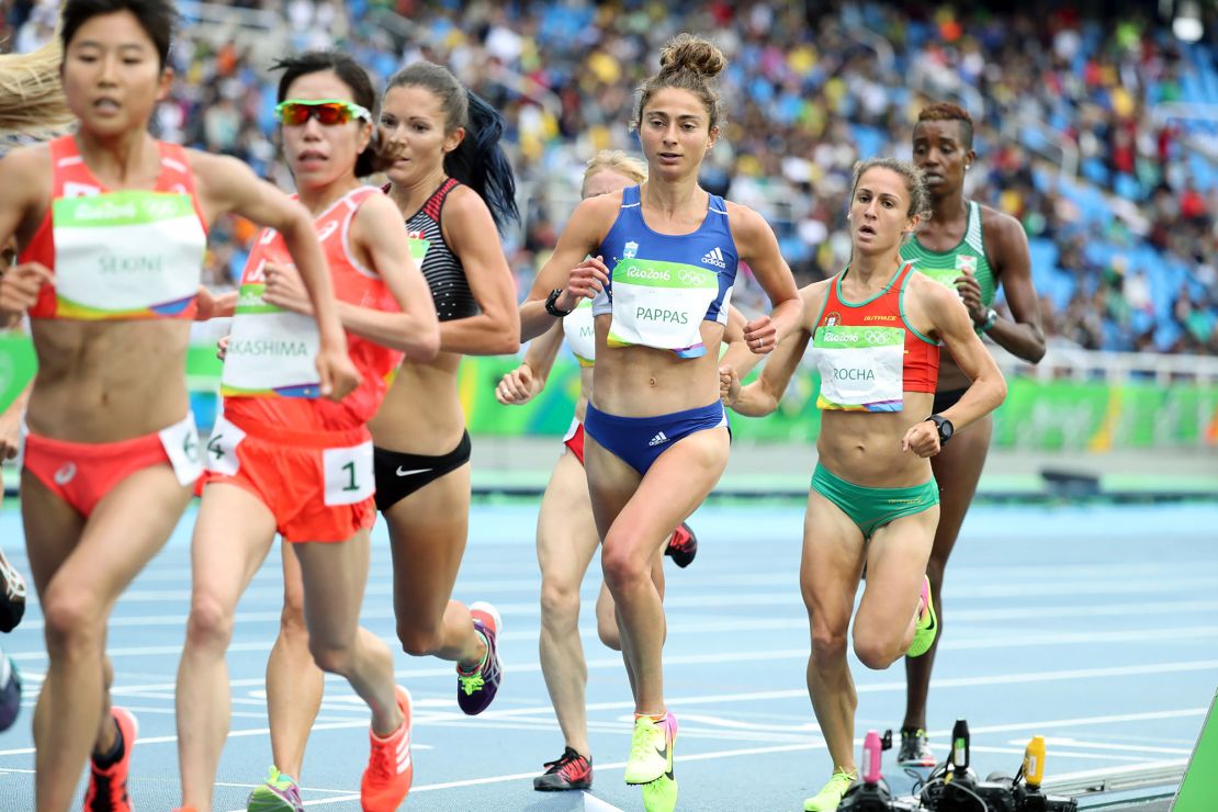 Pappas competes in the 10,000 meters at the 2016 Rio Olympics.