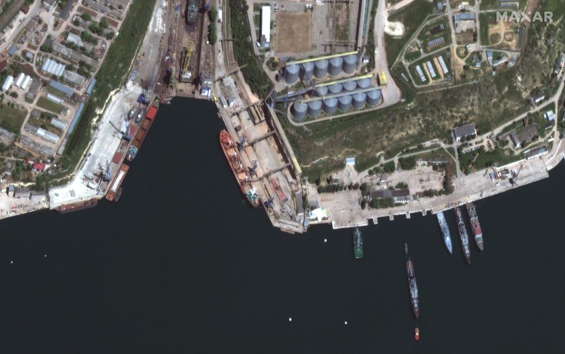 On May 21 the Russian ship Matros Koshka was seen in the Sevasopol port in this satellite image from Maxar Technologies.