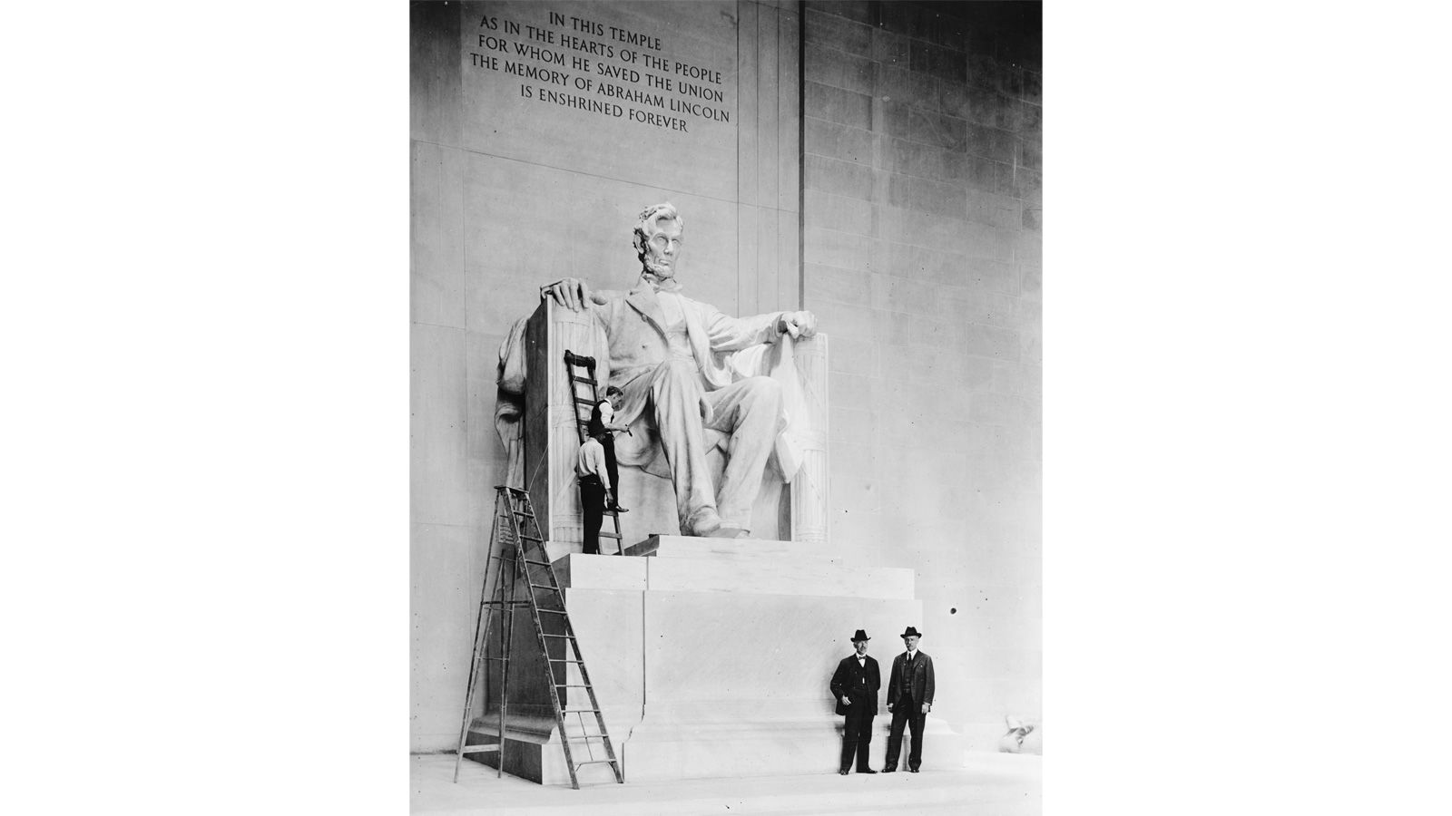 <strong>The visionaries:</strong> Daniel Chester French, bottom left, designed the statue of Lincoln. With him is Henry Bacon, who designed the memorial.
