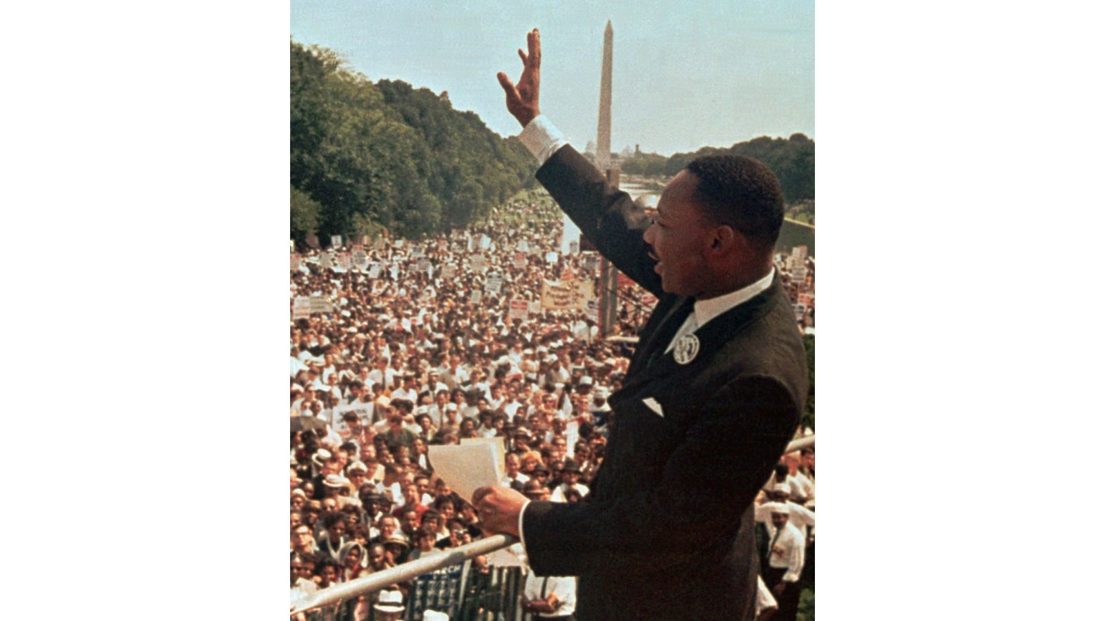 <strong>Turning point in history:</strong> Dr. Martin Luther King Jr. acknowledged the crowd at the Lincoln Memorial during his "I Have a Dream" speech on August 28, 1963.