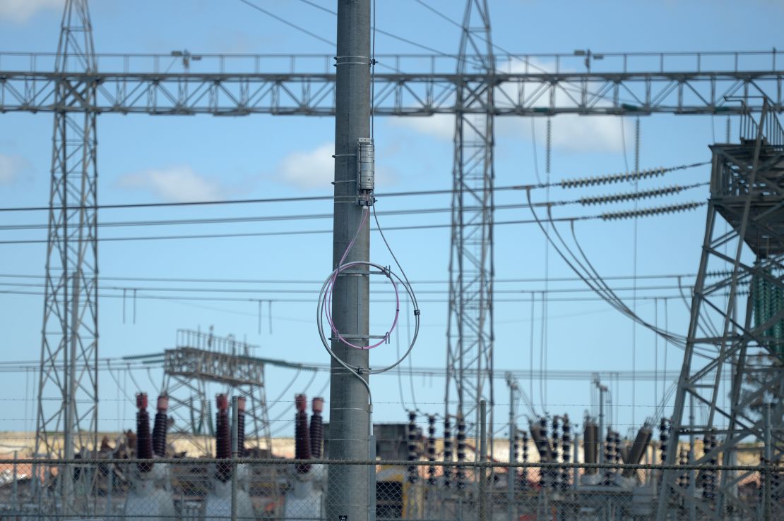 Power lines at the shuttered Hazelwood Power Station in the Latrobe Valley, 2021. 