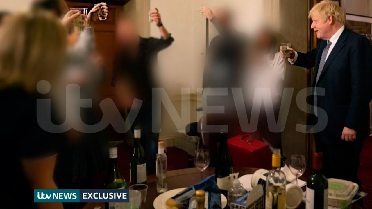 ITV News showed this footage in May 2022 of Boris Johnson raising a glass at one of the lockdown parties held in Downing Street, that he denied broke regulations.