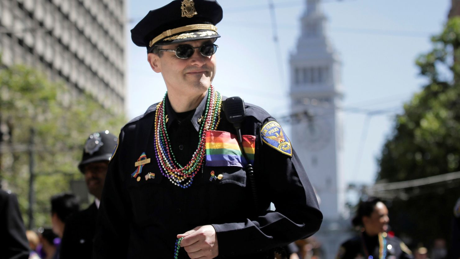 A San Francisco Police officer marches in the city's Pride parade in 2016.