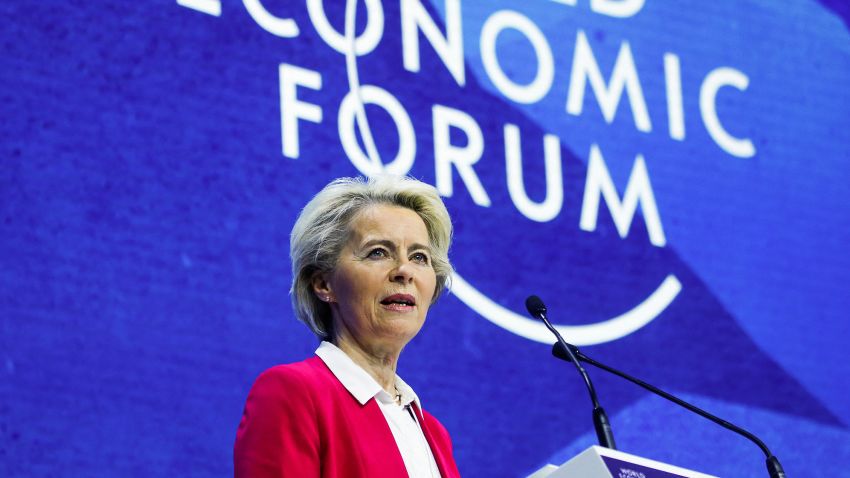 President of the European Commission Ursula von der Leyen addresses the delegates of the World Economic Forum (WEF) in Davos, Switzerland May 24, 2022. REUTERS/Arnd Wiegmann