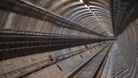 The tunnel is seen from the platform of the Canary Wharf Crossrail station in London on February 8, 2017. Crossrail is building a new railway for London and the South East, running from Reading and Heathrow in the west, through 42km of new tunnels under London to Shenfield and Abbey Wood in the east. The new railway, which will be known as the Elizabeth line, is set to go into service in 2018 / AFP / BEN STANSALL (Photo credit should read BEN STANSALL/AFP via Getty Images)
