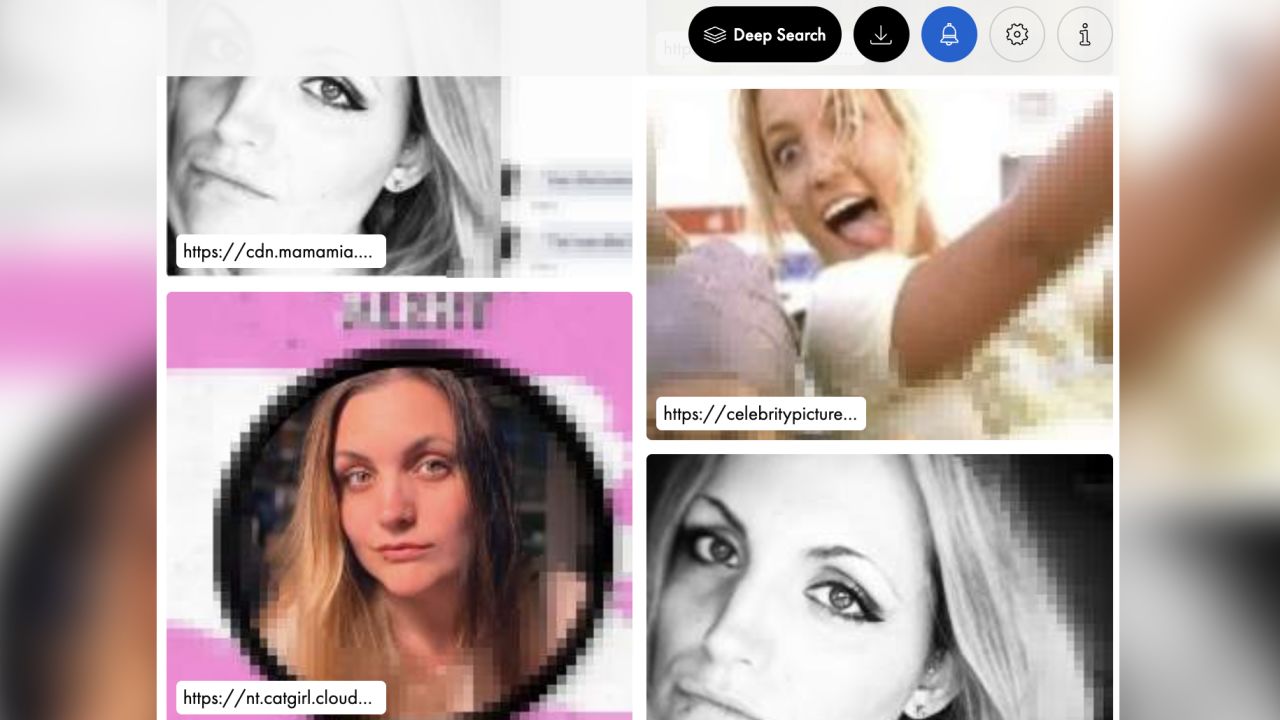 A screenshot of the results Scarlett found on PimEyes, including one picture that was not of her but of Britney Spears. (The blurring around the edges was done by PimEyes.)
