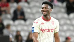 Monaco's midfielder Aurelien Tchouameni celebrates after scoring during the French L1 football match between Lille OSC and AS Monaco at the Pierre Mauroy Stadium in Villeneuve d'Ascq, northern France on May 6, 2022. (Photo by DENIS CHARLET / AFP) (Photo by DENIS CHARLET/AFP via Getty Images)