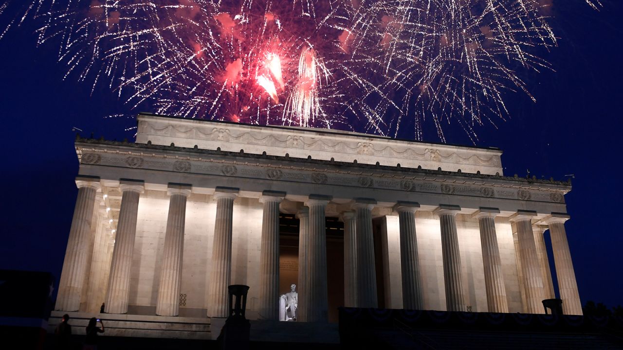 Fireworks go off over the Lincoln Memorial on July 4, 2019. It is the backdrop of many a national celebration.