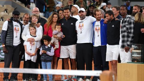 Tsonga was joined by his friends and family during a presentation ceremony after the match. 