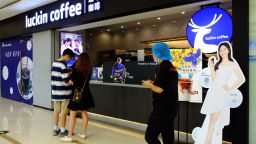 YICHANG, CHINA - SEPTEMBER 23, 2021 - Customers are seen at luckin Coffee in Yichang, Hubei Province, China, Sept 23, 2021. Luckin coffee to settle with US investors. (Photo credit should read Liu Junfeng / Costfoto/Future Publishing via Getty Images)