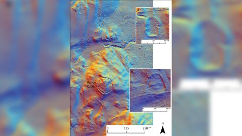 This lidar image reveals two newly identified settlements in the vicinity of the Range Castle fort.