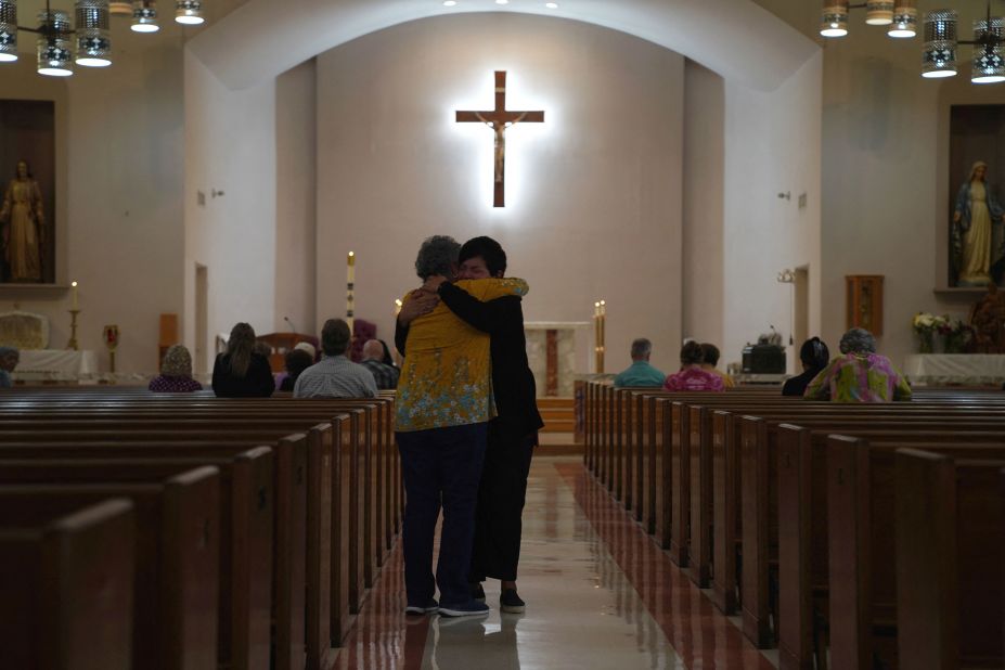 People attend Mass at the Sacred Heart Catholic Church in Uvalde on May 25.