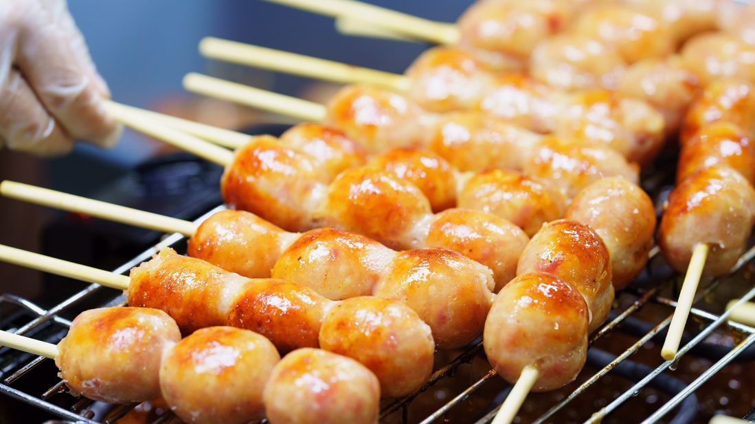 <strong>Sai krok Isan, Thailand: </strong>These short and plump pork sausages are sour and garlicky. Popular in the country's northeast, they're usually made from pork, sticky rice and garlic, then hung up to ferment and dry.