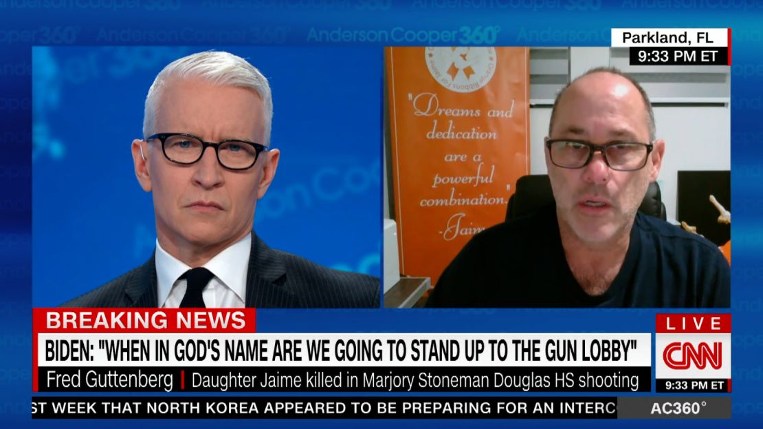 Fred Guttenberg, whose daughter Jaime was killed in the shooting at Marjory Stoneman Douglas High School in 2018, speaks with Anderson Cooper.