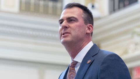 Oklahoma Gov. Kevin Stitt, a Republican, delivers his State of the State address in Oklahoma City, on February 7, 2022. 