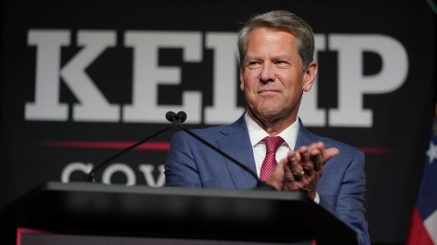 Gov. Brian Kemp speaks during an election-night watch party after winning renomination to be the Republican candidate for Governor Tuesday, May 24, 2022, in Atlanta. (AP Photo/John Bazemore)