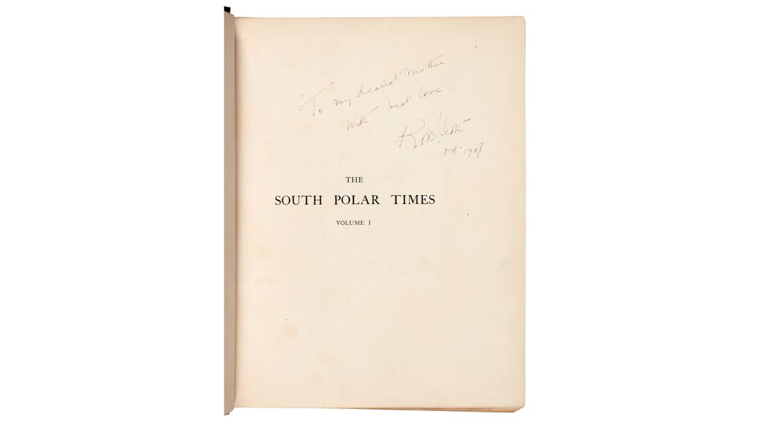 <strong>The South Polar Times: </strong>Shackleton and his crew kept logs of stories about their expeditions, which they later turned into a three-volume book. This one was inscribed by Captain Robert Falcon Scott to his mother.