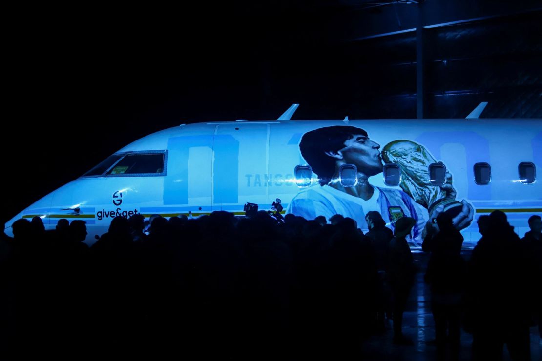 A ceremony was held before the airplane departs for different provinces of Argentina and other parts of the world reaching its final destination at the World Cup in Qatar at the end of the year.