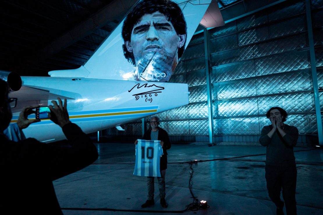 The aircraft, owned by a local business group, will carry and display jerseys and other objects that belonged to Maradona.