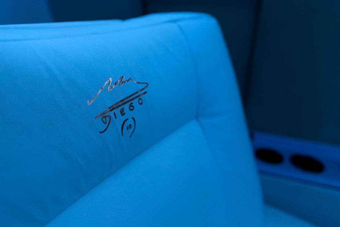 Detail of a seat inside the aircraft.