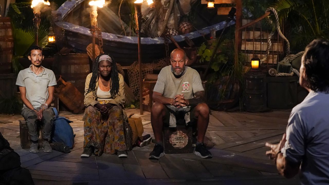 Romeo Escobar, Maryanne Oketch and Mike Turner in the season finale of 'Survivor.'