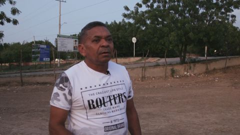 Diaz's father, Luis Manuel Diaz, on the sandy pitch where the soccer star started playing in Barrancas.