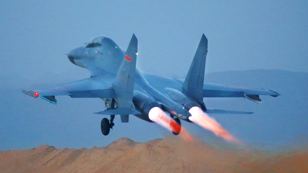 A Chinese air force fighter jet takes off during training exercises in 2017.