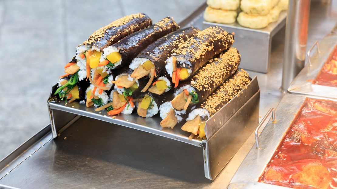 Kimbap are filled with all sorts of ingredients. 