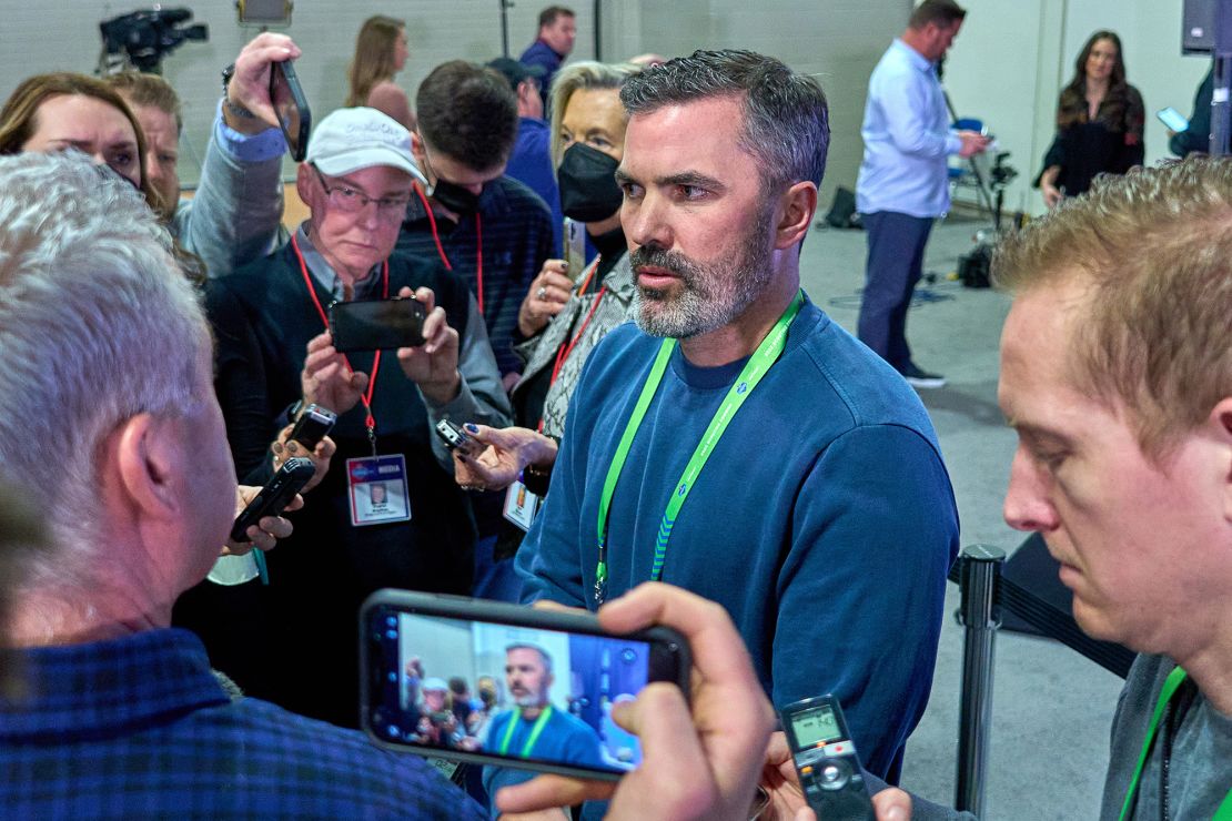 Cleveland Browns head coach Kevin Stefanski  answers questions from the media during the NFL Scouting Combine on March 2, 2022, at the Indiana Convention Center in Indianapolis.