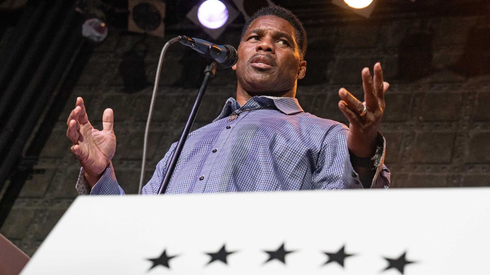 Heisman Trophy winner and Republican candidate for US Senate Herschel Walker speaks at a rally on May 23, 2022, in Athens, Georgia.