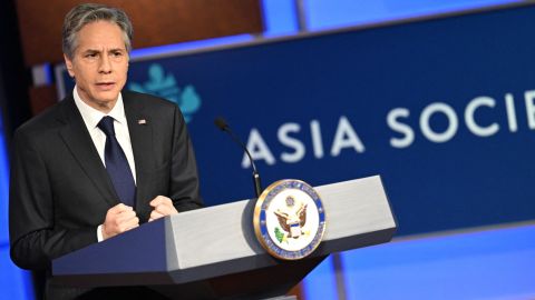 US Secretary of State Antony Blinken speaks about US policy towards China during an event hosted by the Asia Society Policy Institute at George Washington University in Washington.