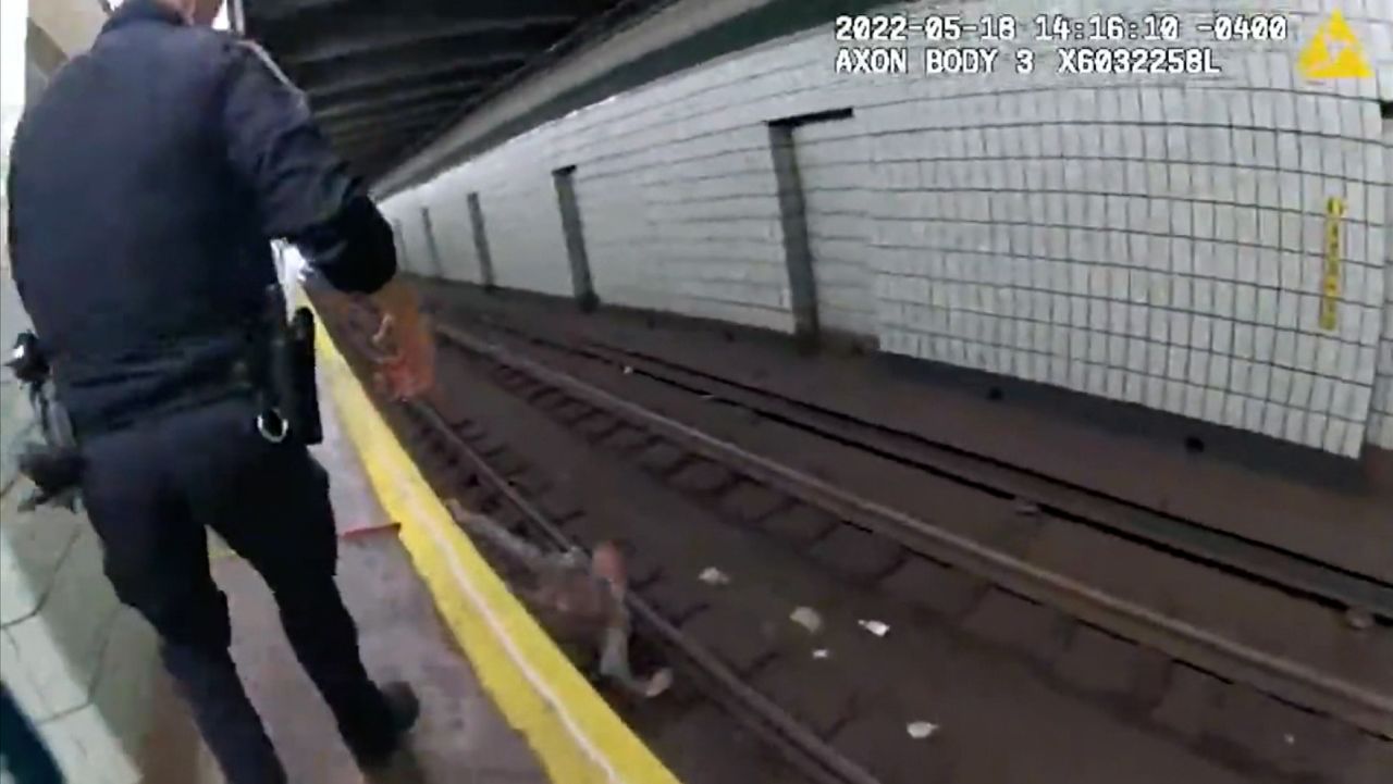 Video: Police rescue blind man on train track