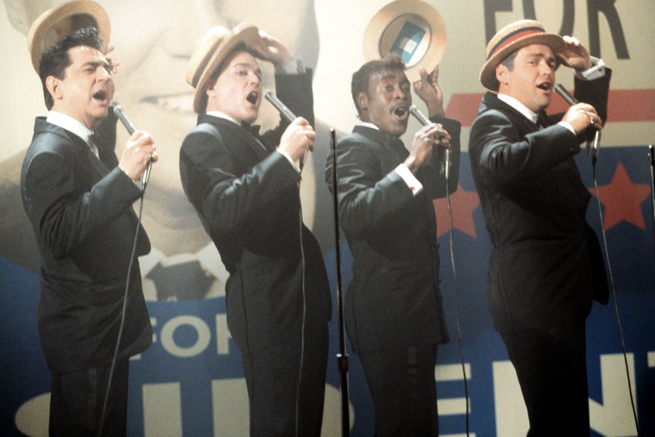 From left, Joe Mantegna, Liotta, Don Cheadle and Angus MacFadyen in "The Rat Pack" (1998). 
