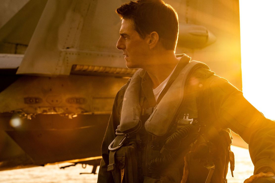 Tom Cruise playing Captain Pete "Maverick" Mitchell in "Top Gun: Maverick" from Paramount Pictures, Skydance and Jerry Bruckheimer Films. The film has become the highest-grossing movie of the year.