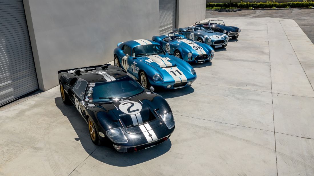 A range of Hi-Tech built replica models: (left-right) the Ford GT40, Daytona Coupe, and Shelby Cobras. The licensing deals Hi-Tech and US importer Superformance have with Shelby means they are described as "continuation series" vehicles.