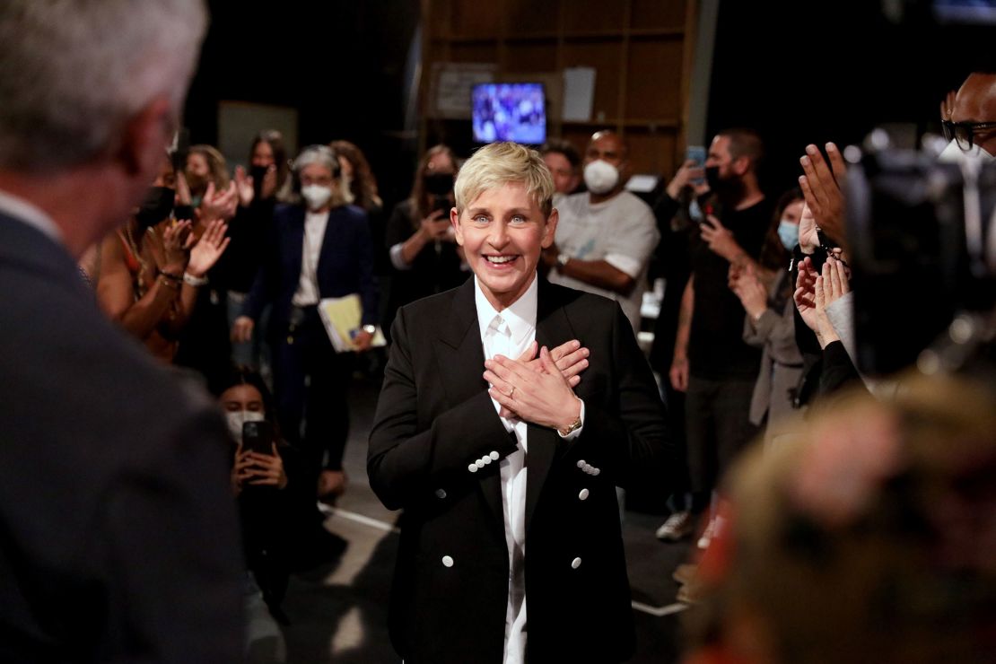 In this photo released by Warner Bros., talk show host Ellen DeGeneres is seen during a taping of "The Ellen DeGeneres Show" at the Warner Bros. lot in Burbank, Calif. (Photo by Michael Rozman/Warner Bros.)