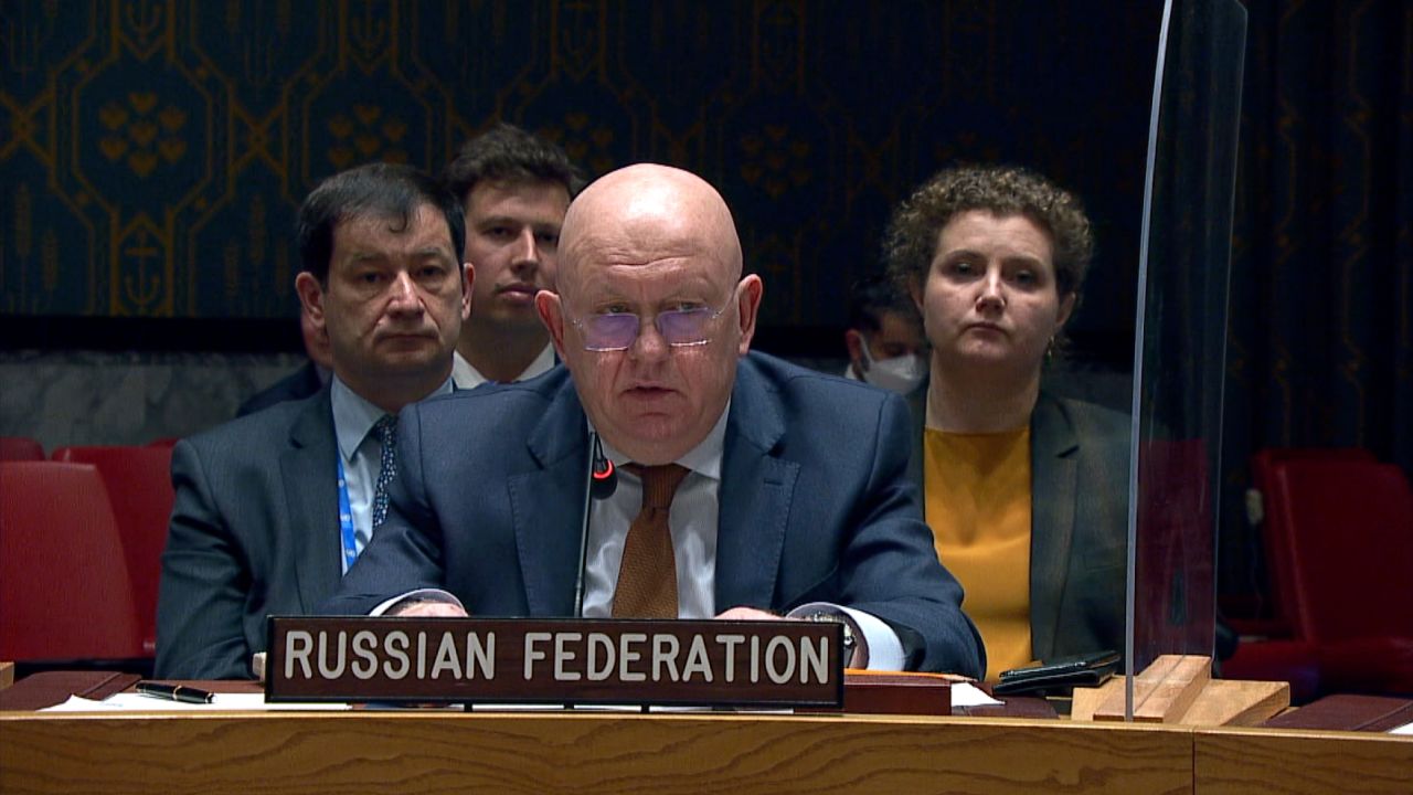 Ambassador Vasily Alekseevich Nebenzya of Russia speaks at the UN on Thursday.