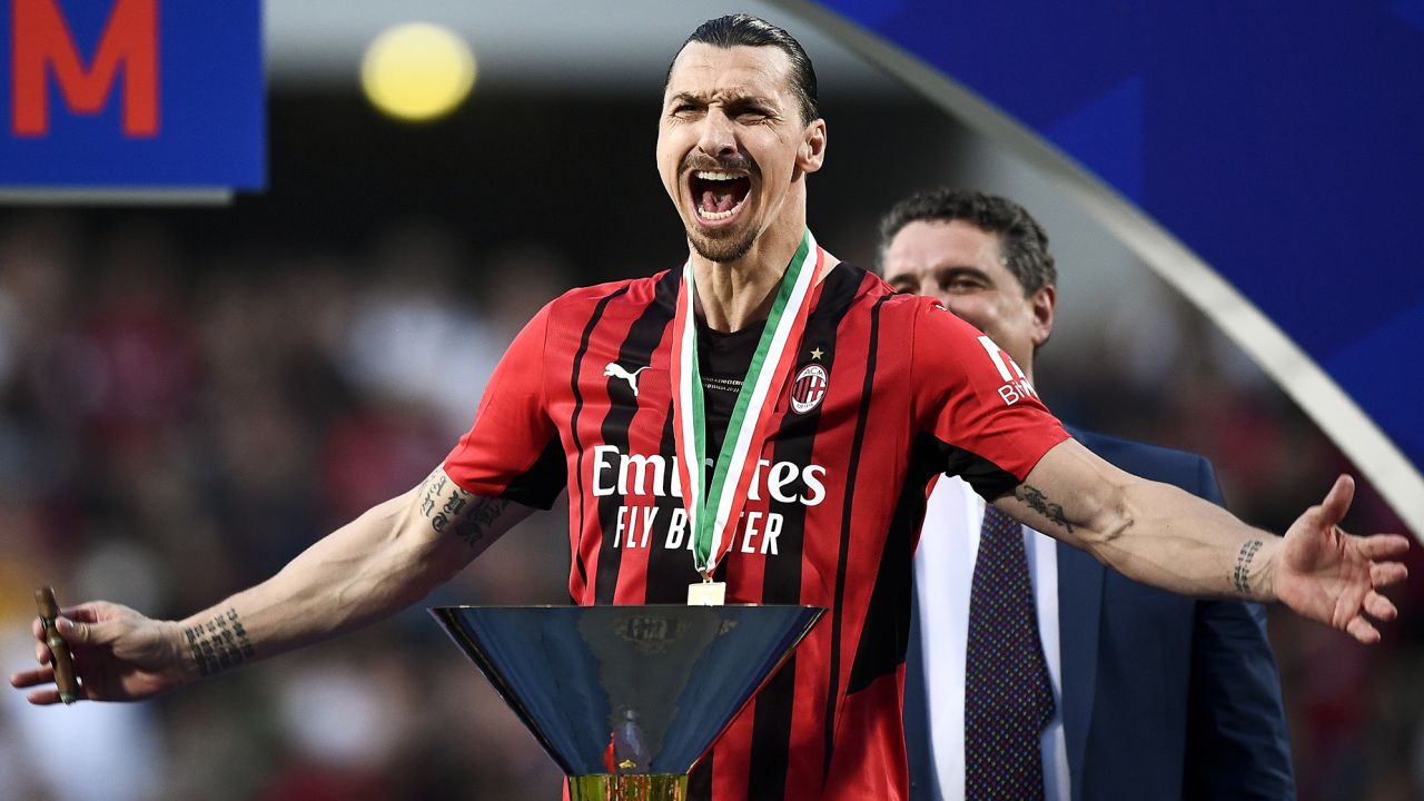 Zlatan Ibrahimović celebrates clinching the Serie A title with AC Milan on Sunday.