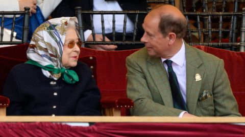 The Queen chats with her youngest son, Prince Edward, Earl of Wessex at the Royal Windsor Horse Show.