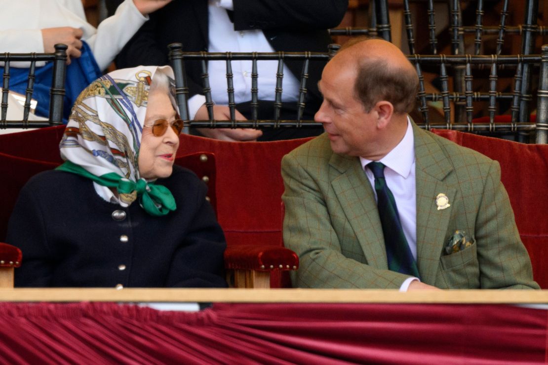 The Queen chats with her youngest son, Prince Edward, Earl of Wessex at the Royal Windsor Horse Show.