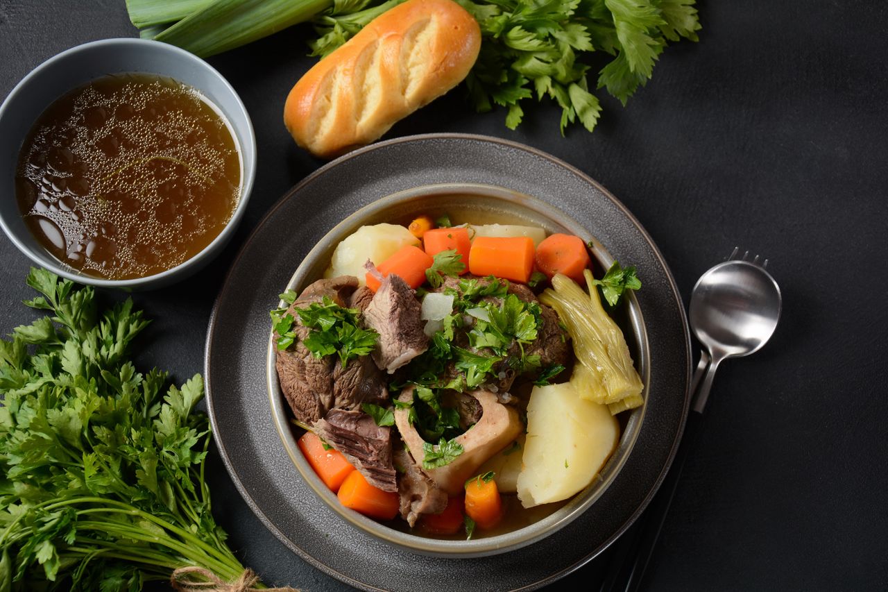 Pot-au-feu: The beef and vegetable stew is the perfect cold-weather dish.