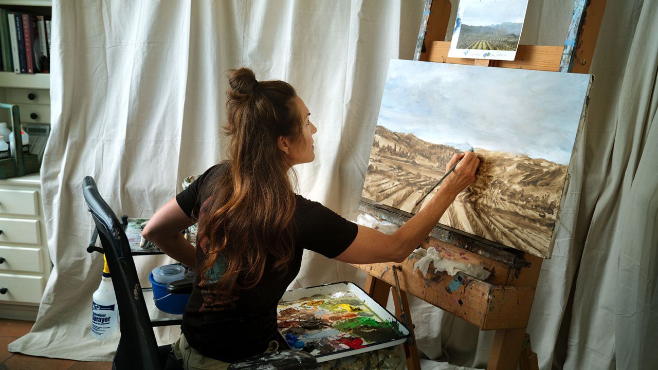 Schneider Williams paints at her home in Marin, California, in 2019.