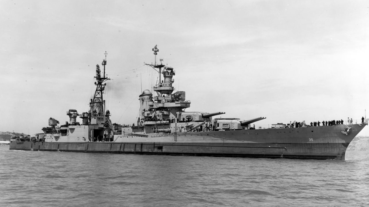 In this July 10, 1945, photo provided by US Navy, the USS Indianapolis is shown off the Mare Island Navy Yard, in Vallejo, California.