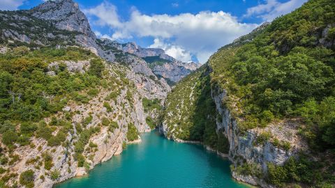 Provence, Mercantour National Park.  The rocky slopes of the canyon Verdon descend into the azure river