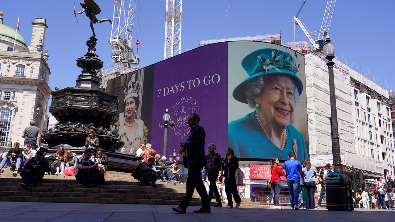 A screen in Piccadilly Circus on Friday displays a countdown to the Queen's Platinum Jubilee.