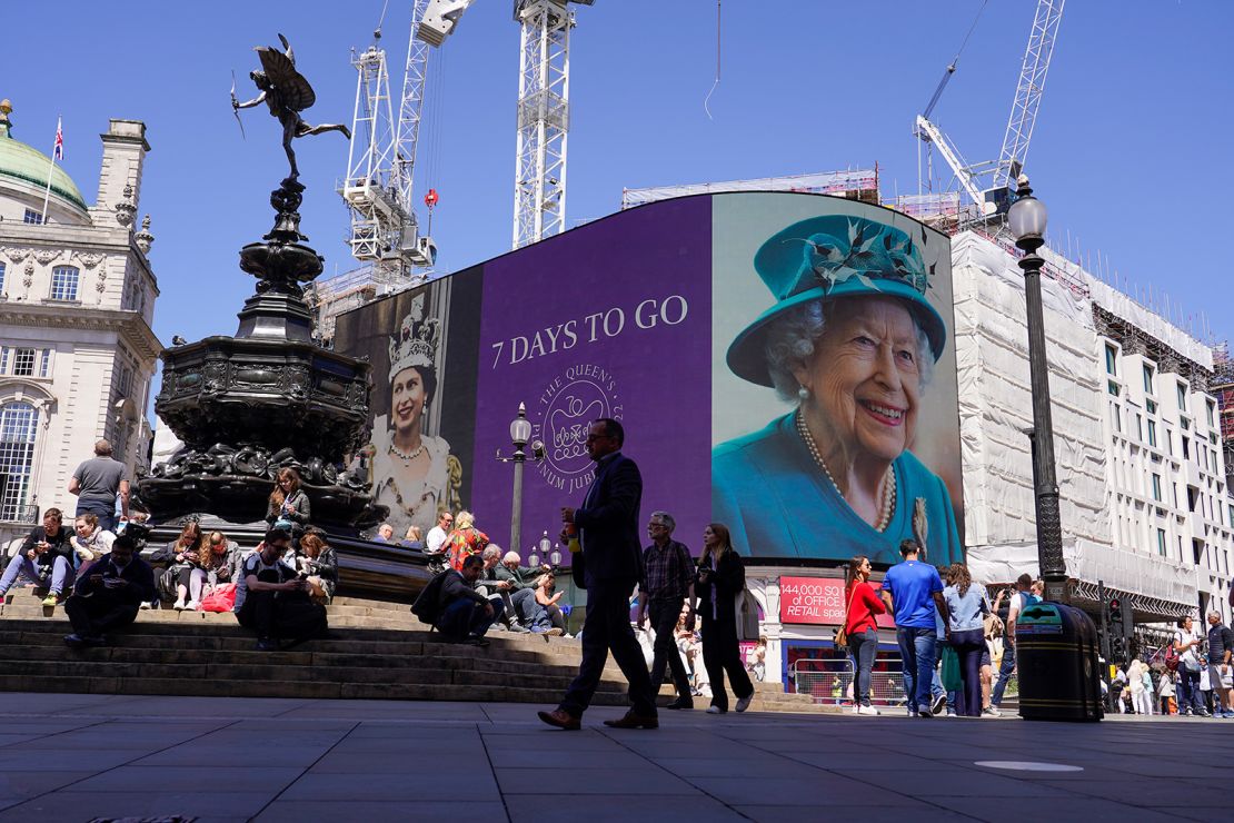 A screen in Piccadilly Circus on Friday displays a countdown to the Queen's Platinum Jubilee.