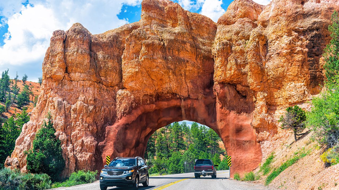 Travelers tunnel through some breathtaking scenery near Bryce Canyon National Park in Utah.