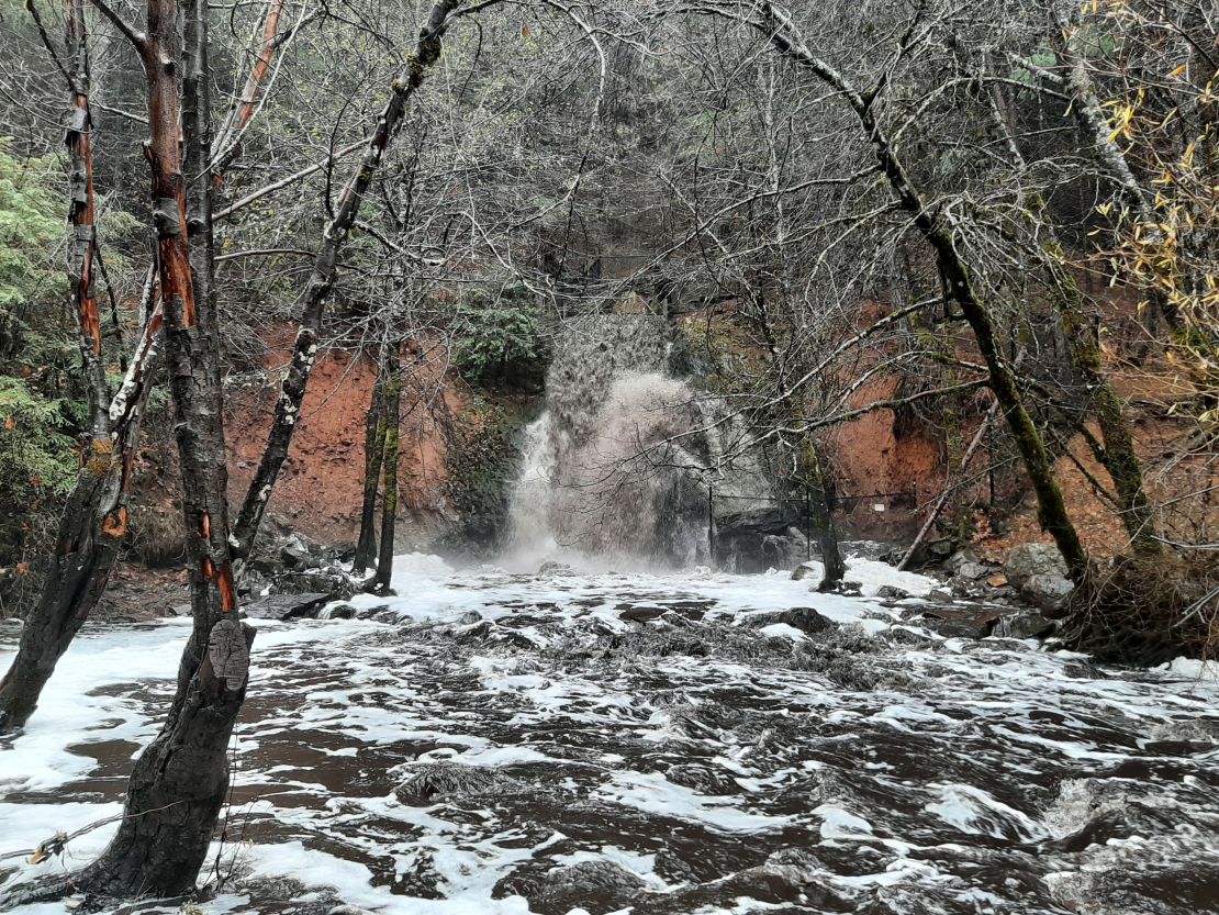 Camp Creek after the fire in a rain storm.